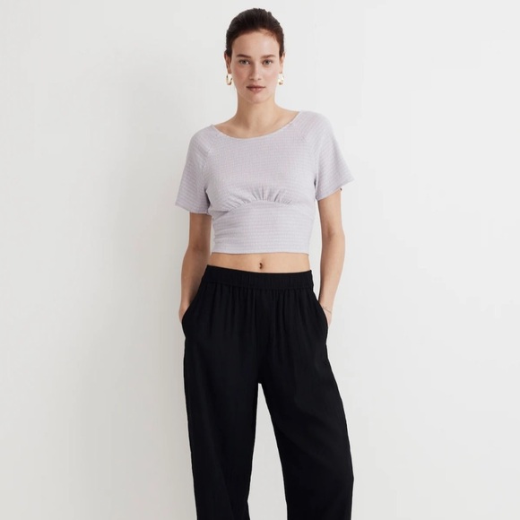 Madewell Shirred Crewneck Crop Top in Dusty Lavender Size XS - Picture 1 of 8